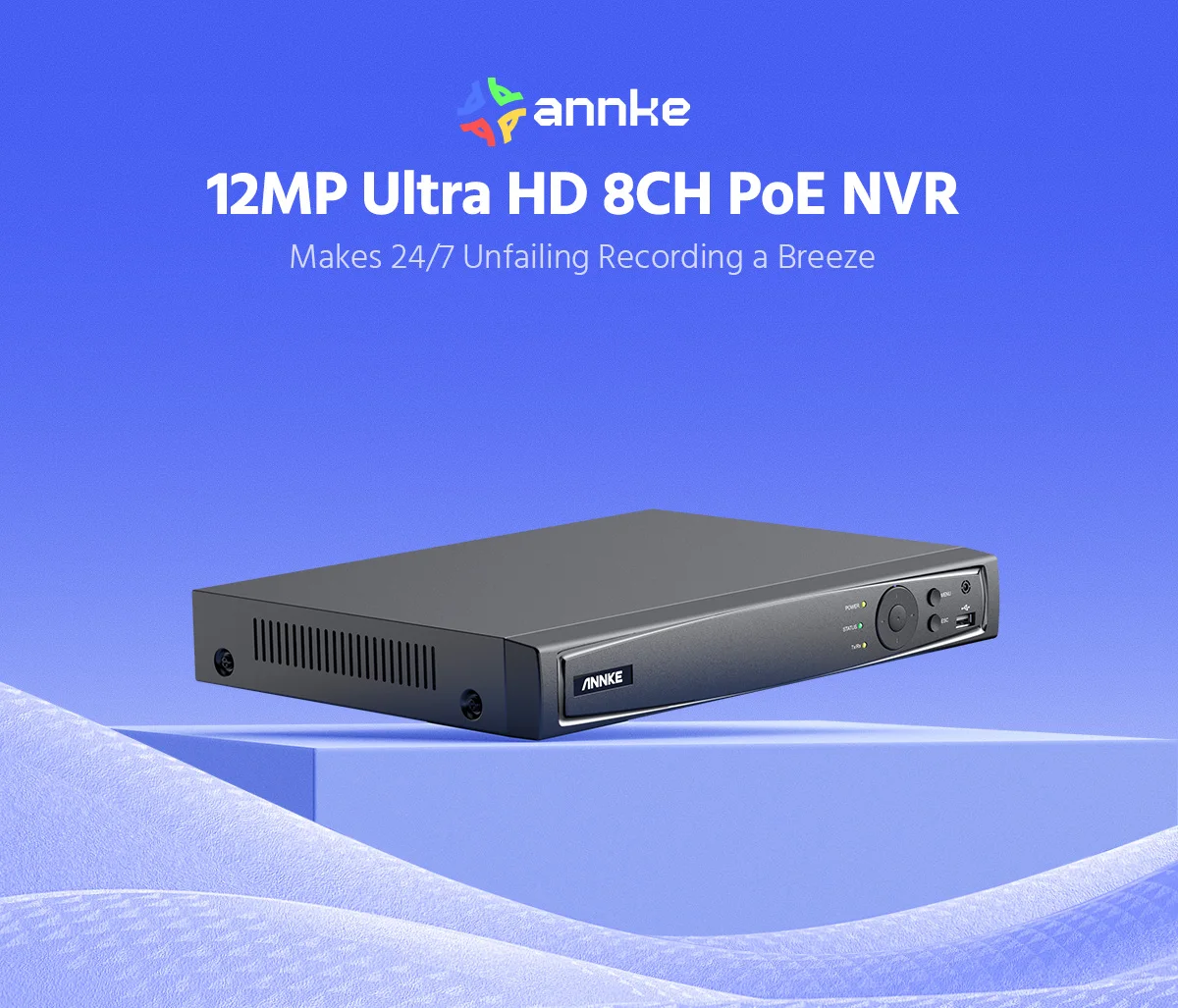 8CH 12MP สำหรับการเฝ้าระวังระดับมืออาชีพ NVR H.265+ เครื่องบันทึกวิดีโอเครือข่าย PoE เครื่องบันทึกการเล่นซ้ำอัจฉริยะ NVR แจ้งเตือนการเคลื่อนไหว