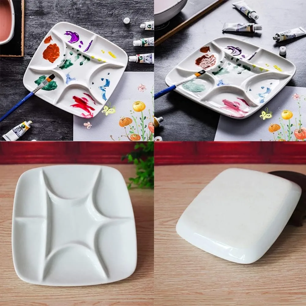 Imitation Porcelain 7-Will Square Paint Palette White 15*15*1.3cm White Ceramic Artist Paint Palette For Watercolor Painting