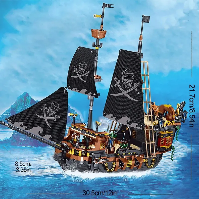 Navio pirata blocos de construção para crianças, navio tempestade à vela, MOC Model Bricks Kits, decoração de mesa criativa, brinquedos educativos DIY