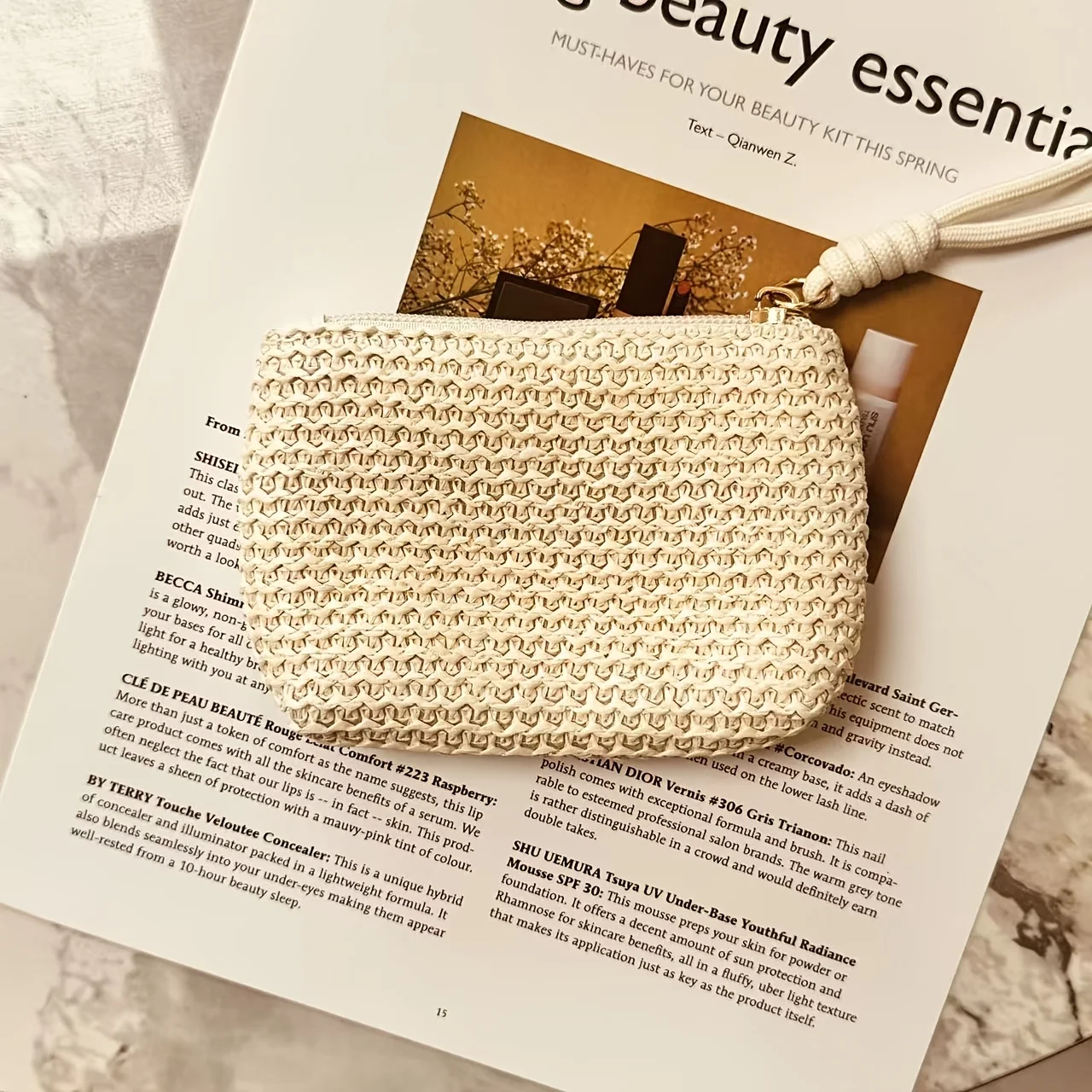Summer Straw Key Coin Storage Purse,mini Zippered Card Holder,portable Wrist Bag Wallet Clutch Pouch,Beach Vacation Straw Bag view 3