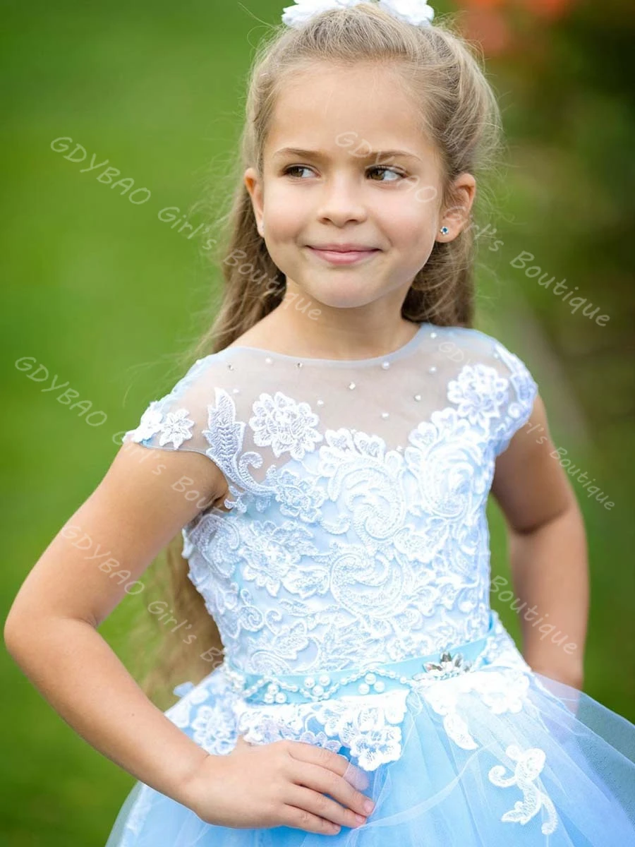 하이 로우 플라워 걸 드레스 웨딩 유아용 비즈 레이스 튤 성찬식 파티 드레스 2-14세 어린이 맞춤형 파티 볼 가운
