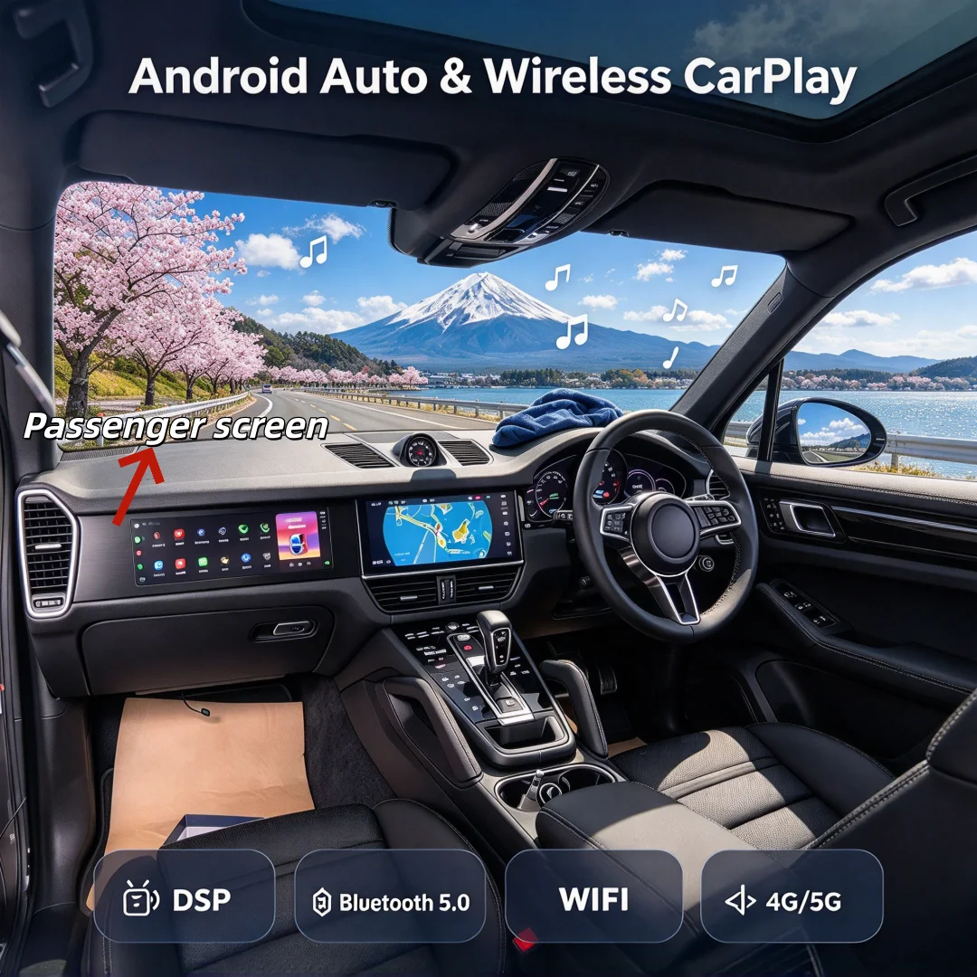 RHD Car Co-pilot Smart HD Screen For Porsche Cayenne 2018-2023 Android Car Radio Multimedia Player Entertainment System Monitor