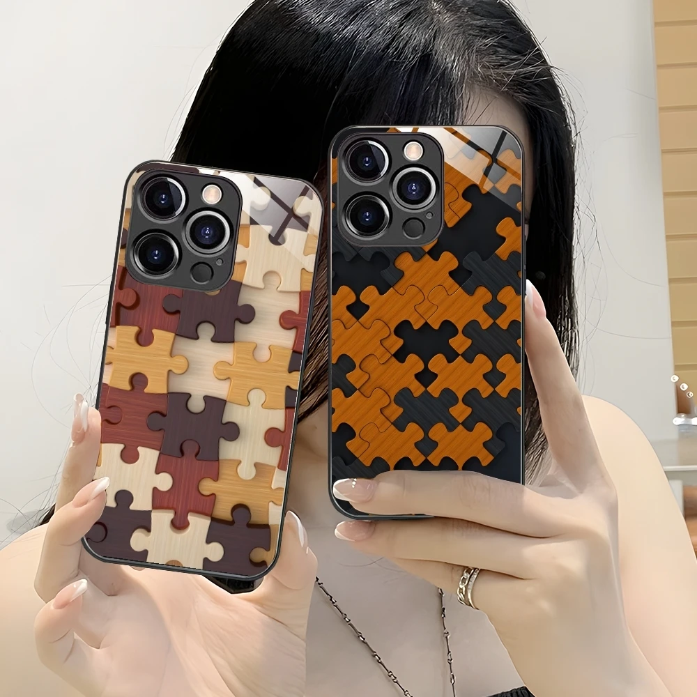 Puzzle Pretty Fashion Mobile Cell Phone Case for iPhone 16 15 14 13 12 11 X XR XS 8 Pro Max Plus Mini PC Glass Phone Cover Shell