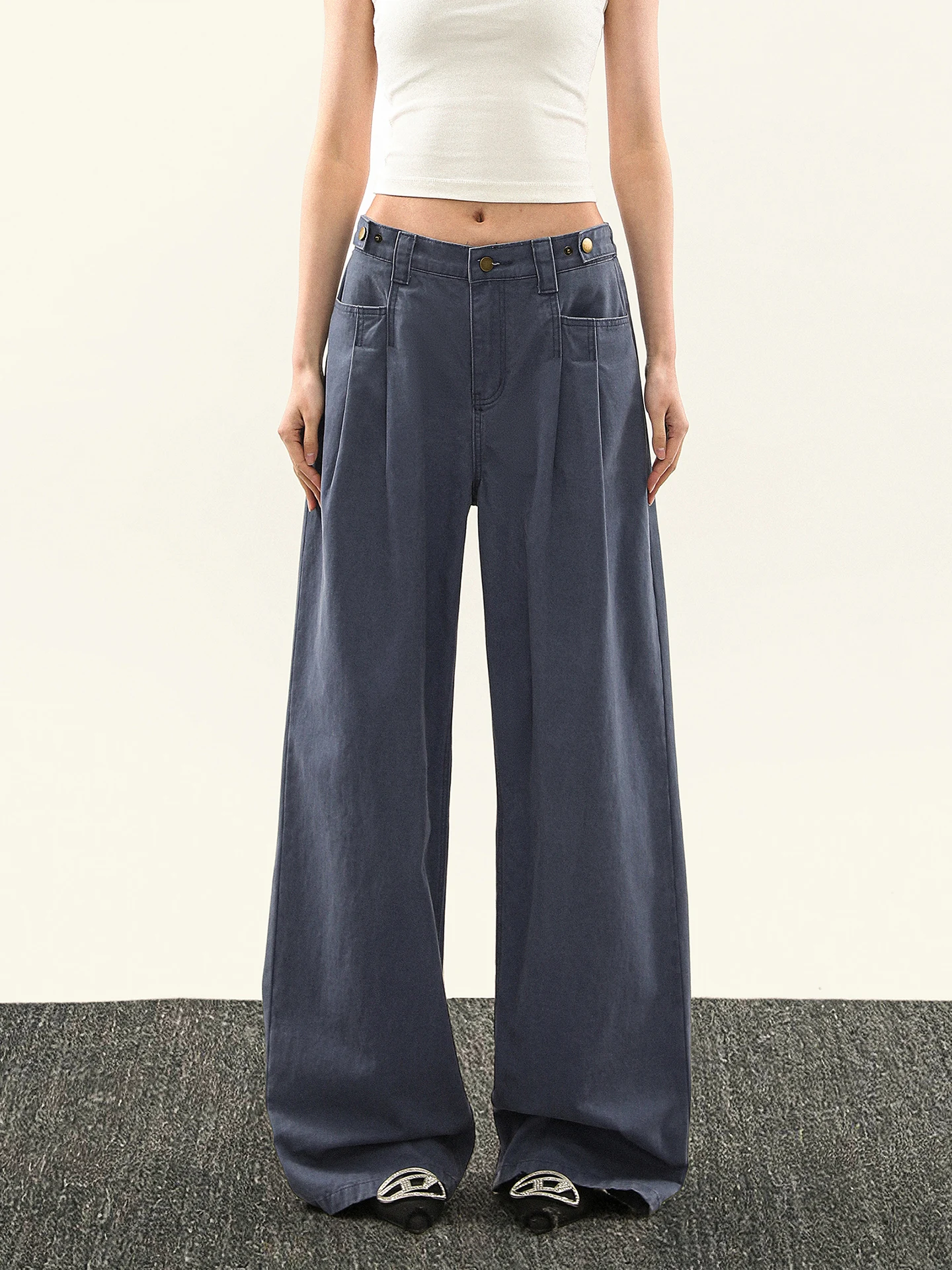 

Aaisup High Waist Straight Leg Workwear Pants Women's Loose Fit Casual Trousers Spring 2026 Slimming Wide Leg Pants