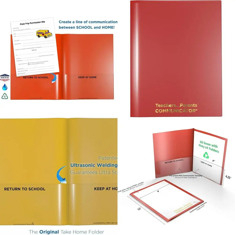 

Parent-Teacher Communication Folders, Tear-Resistant, Flexible Plastic, 2 Pockets, 2 Sleeves, Letter Size, Red, 24 Pack