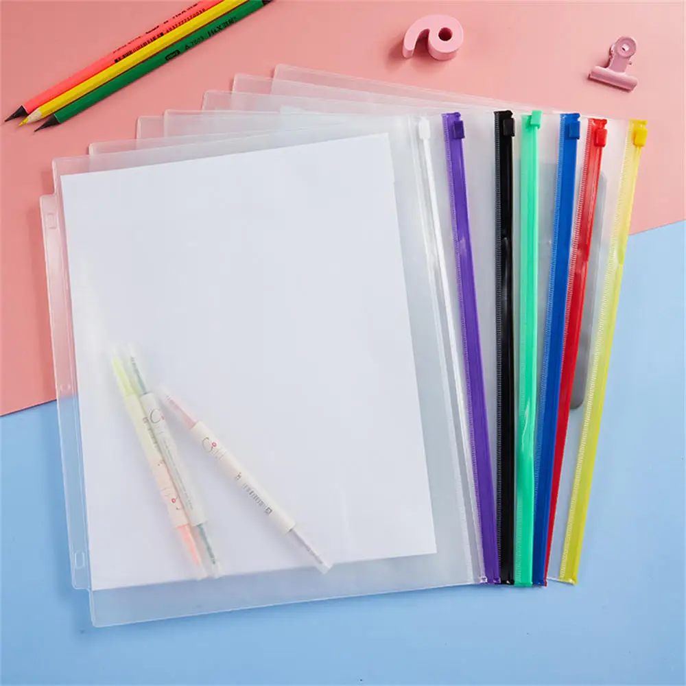 A5/A6 Binder Zipper Folders File Storage Organizer Frosted PVC Colorful Zipper Bag 6 Ring Waterproof Notebook Binder Pockets