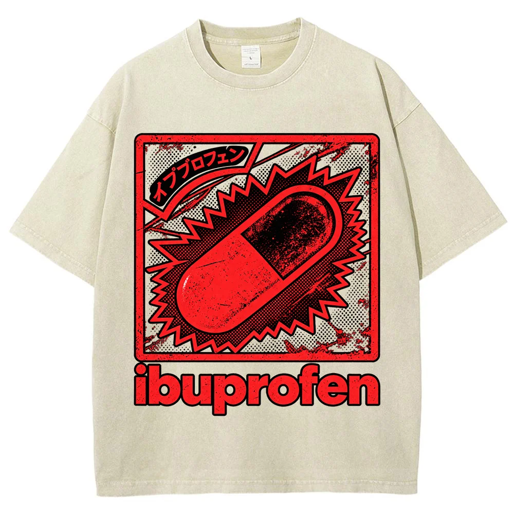 Women Men Unisex Vintage Ibuprofen Graphic T Shirt Casual Streetwear Oversized Short Sleeve Tee Retro Medical Print Top ﻿