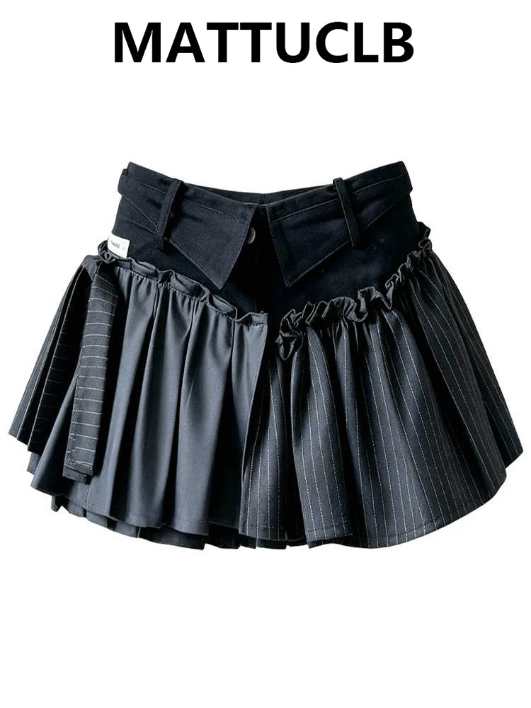 Women Mini A-line Denim Striped Skirts 2000s Skirts Korean Y2k American Retro Punk Harajuku Jeans Skirts New Gyaru Coquette