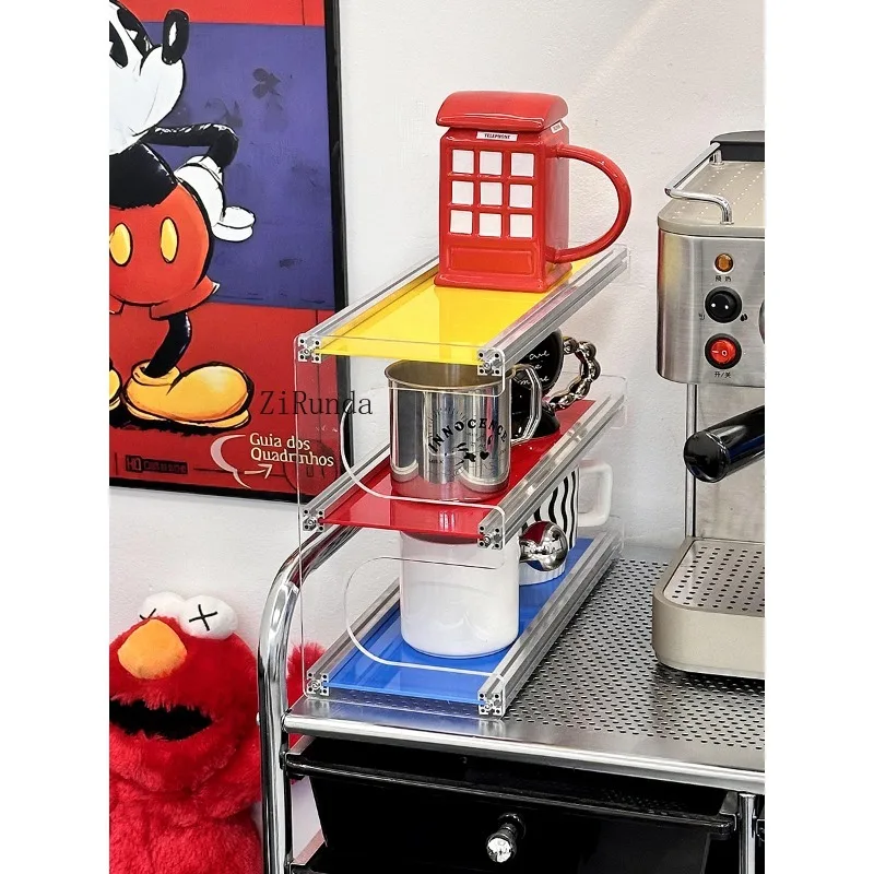 الدوبامين الاكريليك الجرف خزانة جانبية ركن القهوة سطح المكتب متعدد الطبقات كوب ماء وعاء اليد أداة تخزين الرف #4