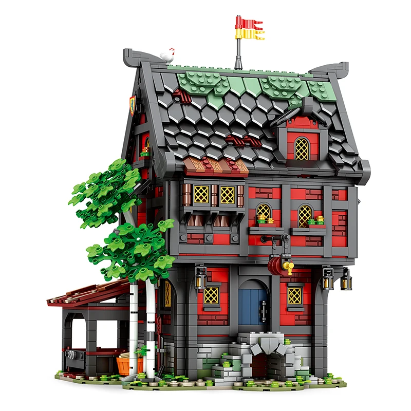 Medieval Crusaders Inn Town Street View House European Century Model Building Block City Bricks Set Christmas Gifts Toy For Kids