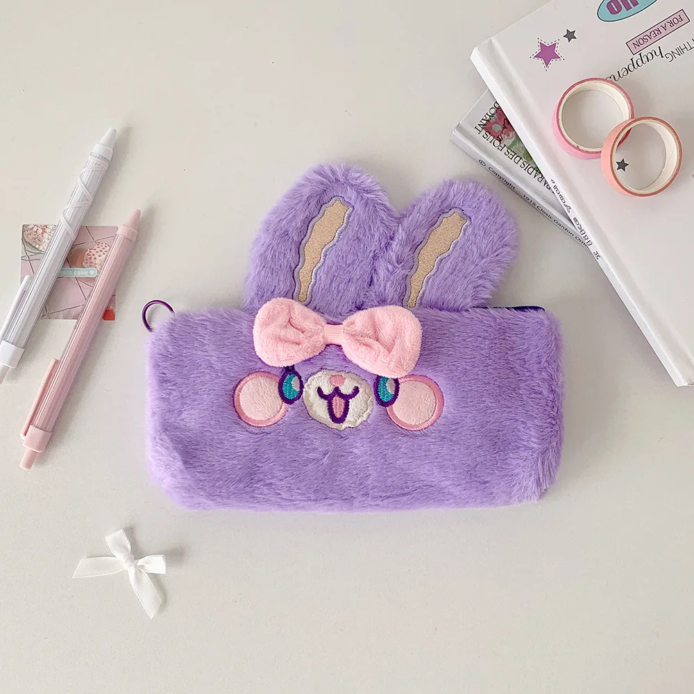 

Student Stationery Storage Bag Cartoon Large Capacity Pencil Pouch Cartoon Rabbit Plush Pencil Bag Exquisite Plush Pencil Case