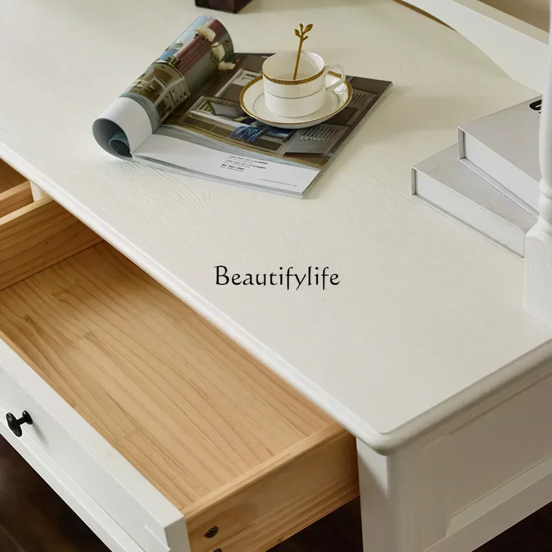 D38American الريفية البحر الأبيض المتوسط الرعوية الكورية جميع الخشب الصلب الأبيض كريم نمط مكتب رف الكتب