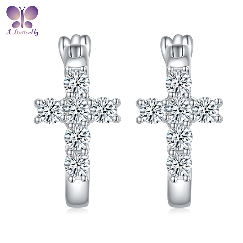 AButterfly 925 Sterling Silver All Moissanite Cross Earrings Women's Wedding Fine Jewelry Birthday Gift Wholesale