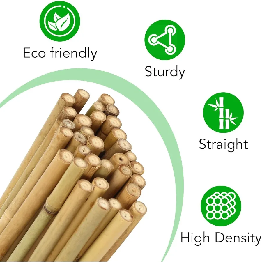 SWANGSA 40 Pack Bamboo Stakes for Plant 5 Feet 57.5inch Bamboo Sticks Plant Support Garden Stakes Poles with 200pcs Twist Ties