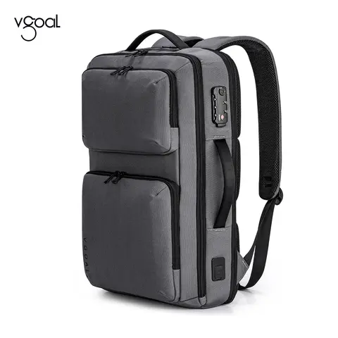 Vgoal Backpack For Men 17 inch Laptop with Custom Lock &Type-C USB Charging Port 180° Open Waterproof Black Gray FG6317W