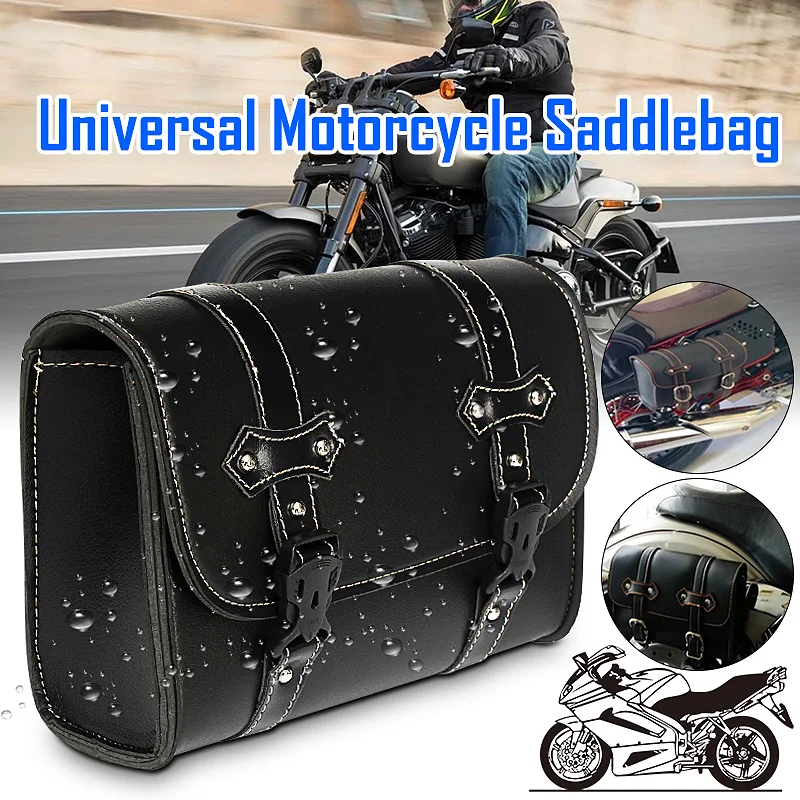 Universal Motorcycle Saddle Bags Leather Side Storage Luggage Bag Fork Tool Pouch Retro Saddlebags For Honda/Yamaha/Suzuki