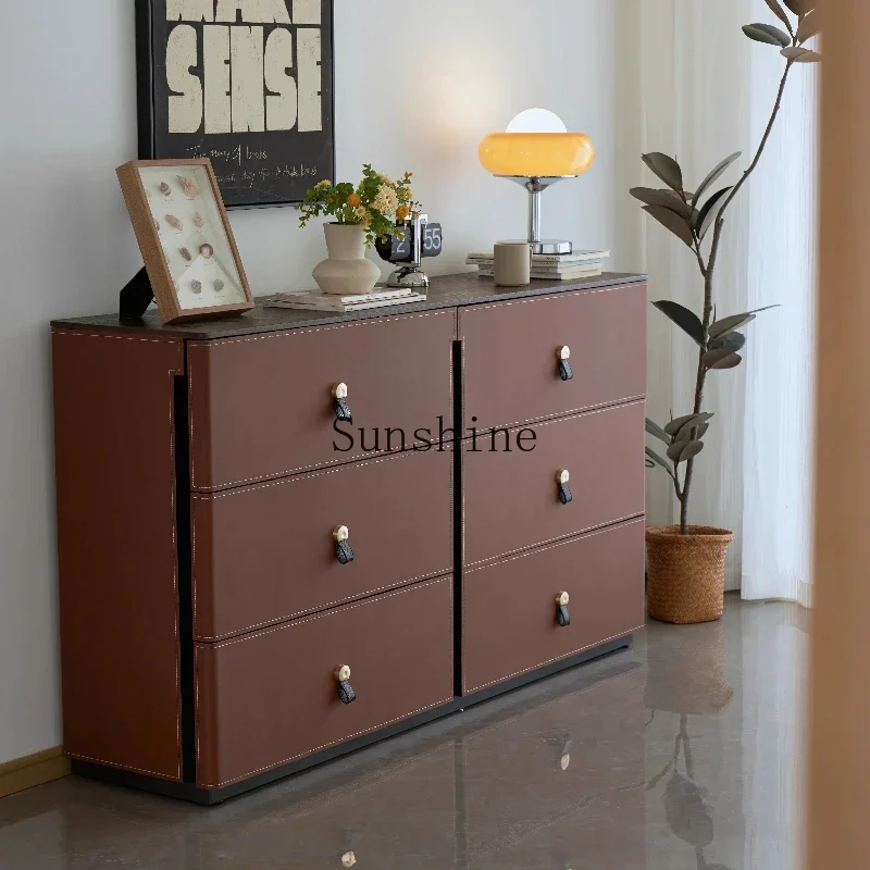 Modern medieval saddle leather nine chest cabinet small apartment dining room storage side porch storage  FT