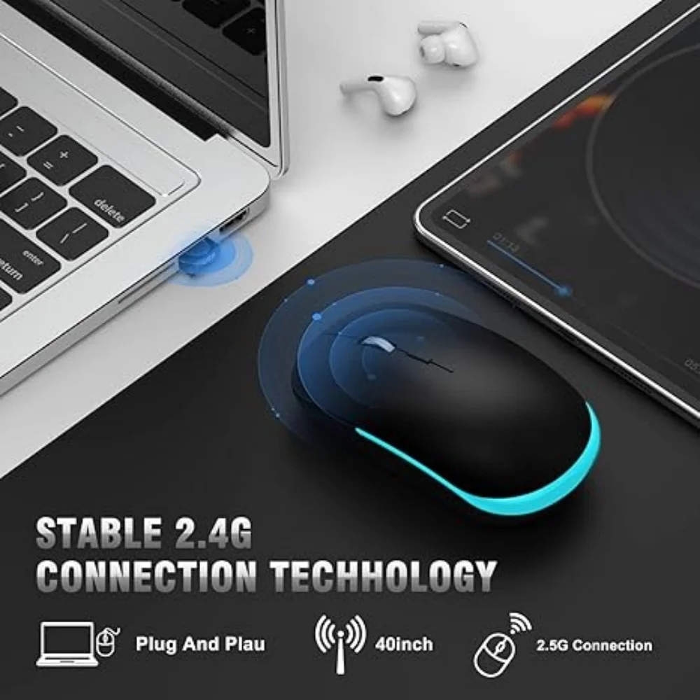 Wireless Mouse 2.4G Optical with USB Receiver and Type-C Adapter Ultra Silent Ergonomic for PC Laptop Desktop Chromebook Windows