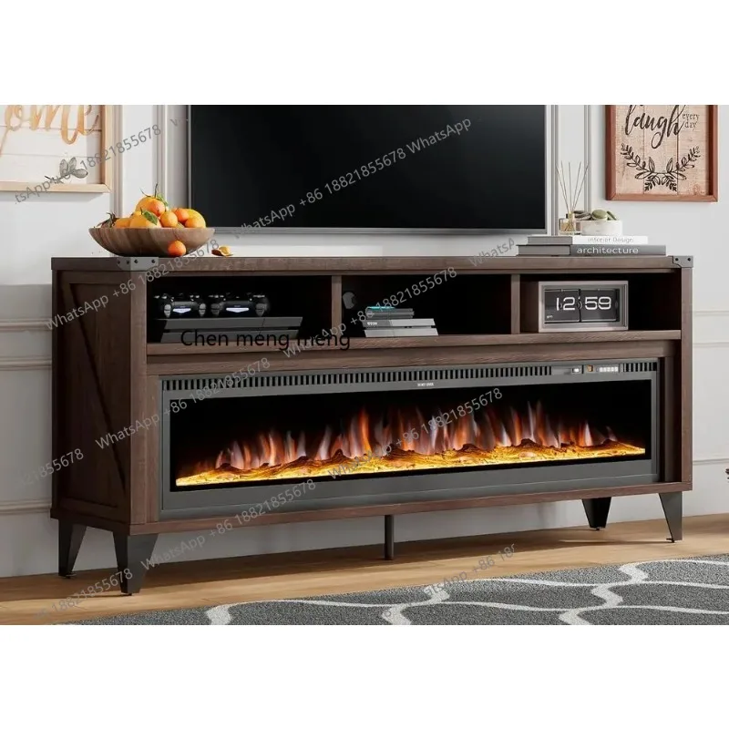Industrial Media Console for 60 Electric Fireplace, 75 TVs, Open Shelves, Living Room