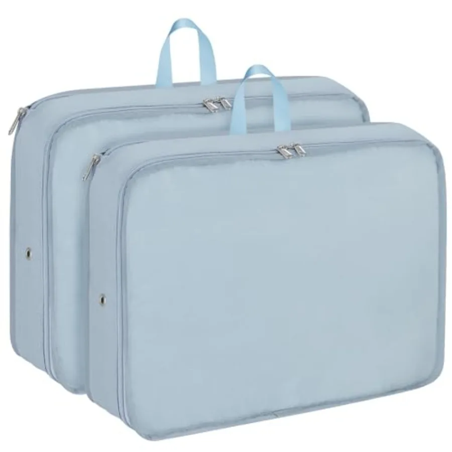 

Светло-голубые компрессионные упаковочные кубики (2 шт.), расширяемые органайзеры для путешествий, для хранения в чемодане, из легкой и прочной ткани.