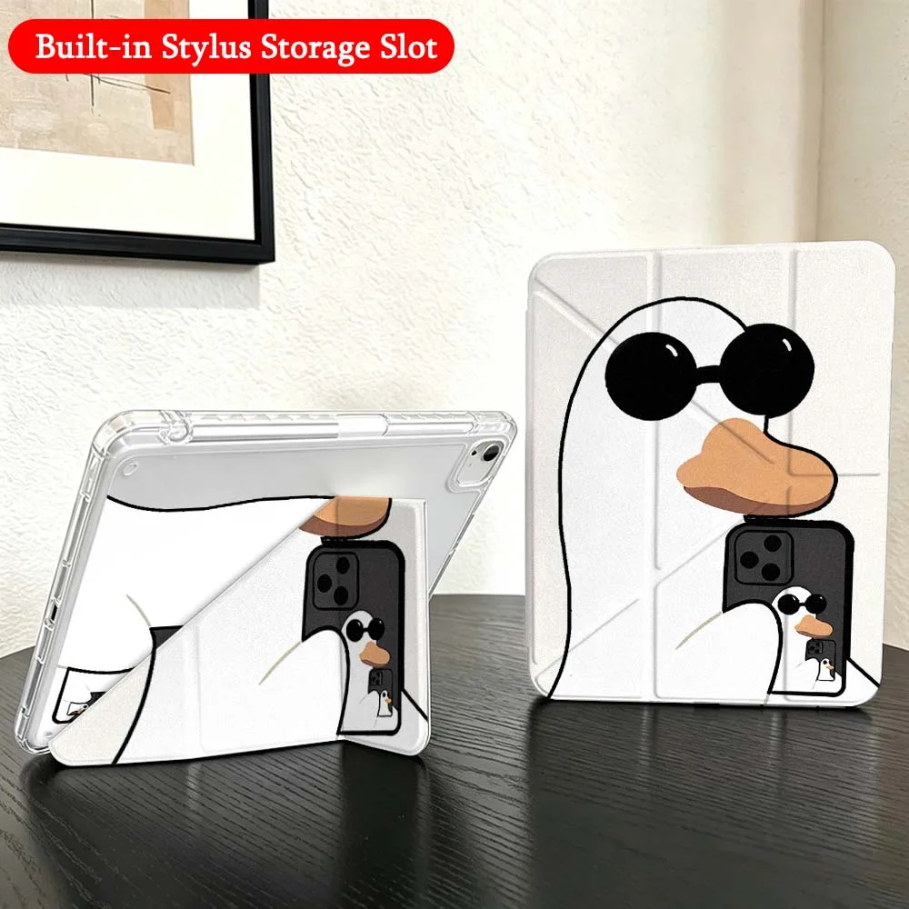 Duck Selfie Phone For iPad Mini Pro Air 5 6 7 8 9 10th 11th 11 9.7 10.9 13 inch Transparent Y-Shaped Folding Tablet Case