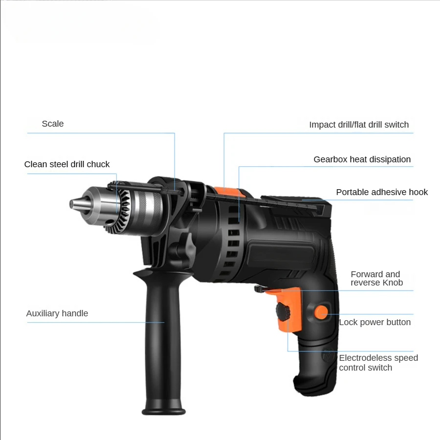 220v Electric Hand Drill Variable Speed Impact Electric Screwdrivers Multi-functional Speed-regulatition Electric Drill Tools