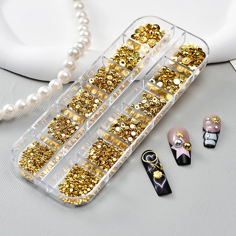 12 شبكة مسطحة الذهب الفضة حبات اللؤلؤ مسمار السحر جولة الكافيار الكرة لمسمار الفن زينة ثلاثية الأبعاد مجوهرات أظافر الراين #4