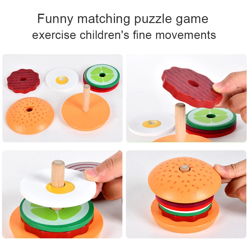 Diy fingir jogar brinquedos simulação hamburger forma sanduíche cor emparelhamento quebra-cabeça comida casa de jogo educação precoce brinquedos para crianças