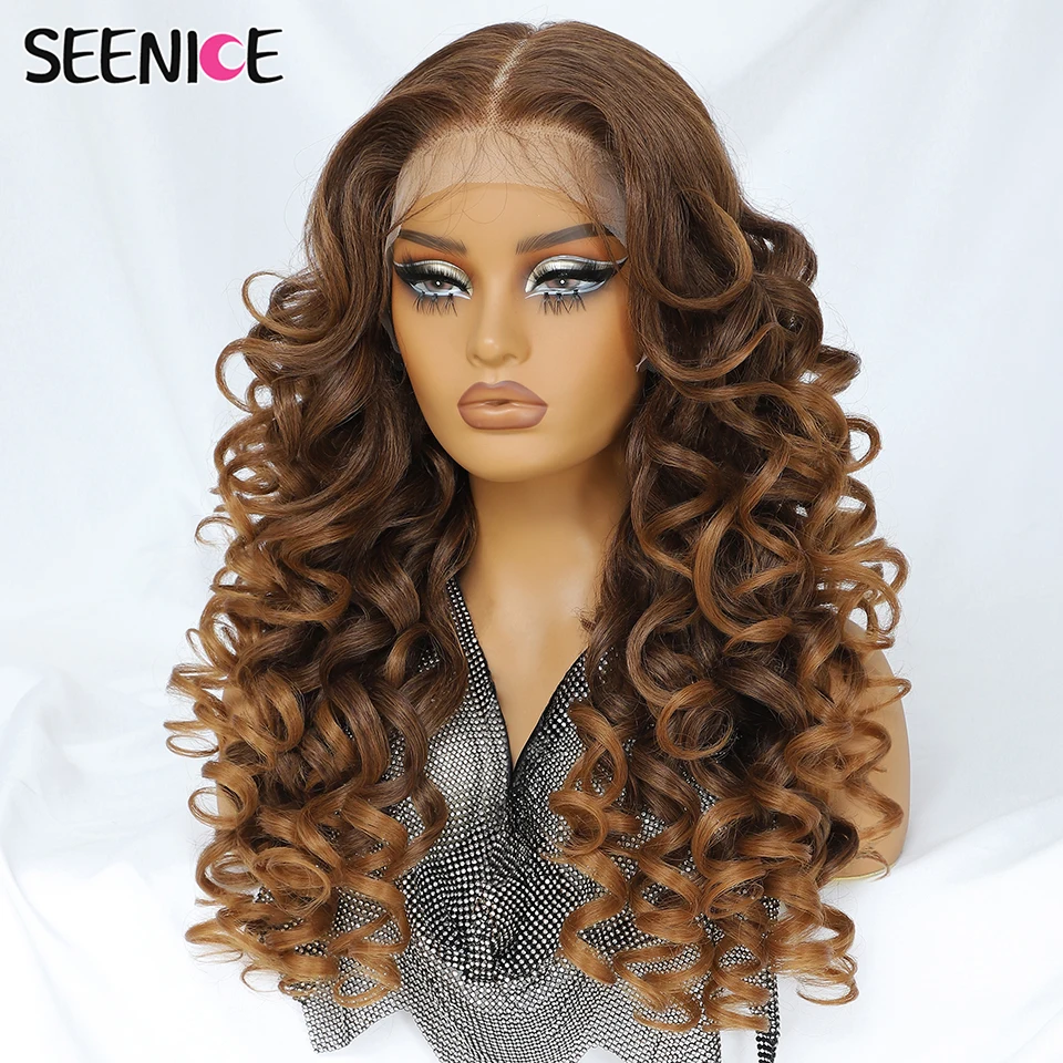 13x6 Ombre Synthetic Lace Front Wig Loose Wave HD Transparent Lace Frontal Wigs Pre Plucked Wigs for Women 24“ Long Curly Wig