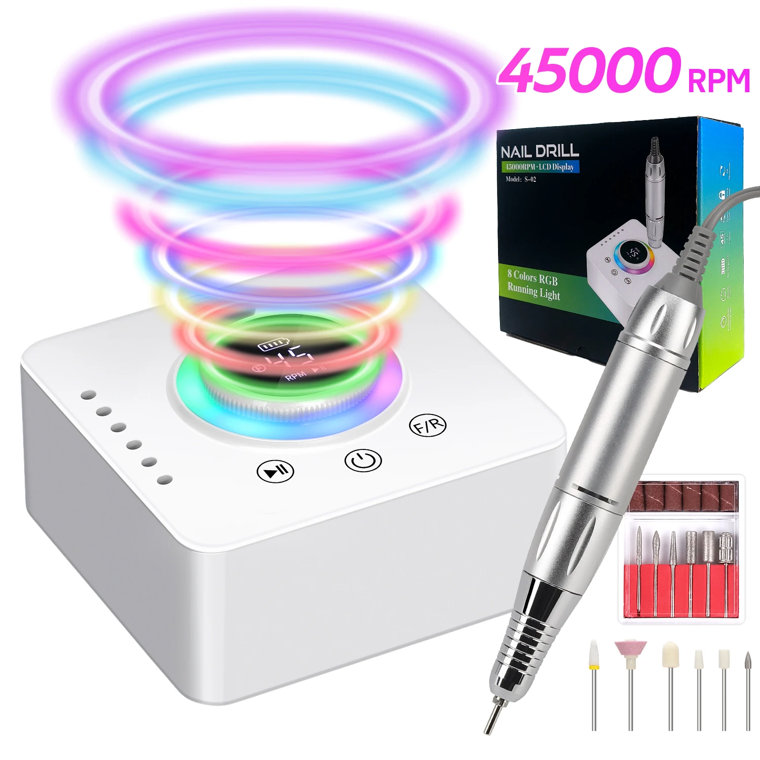 

New 45000RPM Professional Electric Nail Drill Machine Rechargeable Nail File Nails Accessories Gel Nail Polish Sander Low Noise