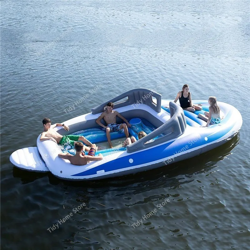 PVC thickened inflatable 6-person island floating bed pirate ship cutting multi-person water party yacht floating