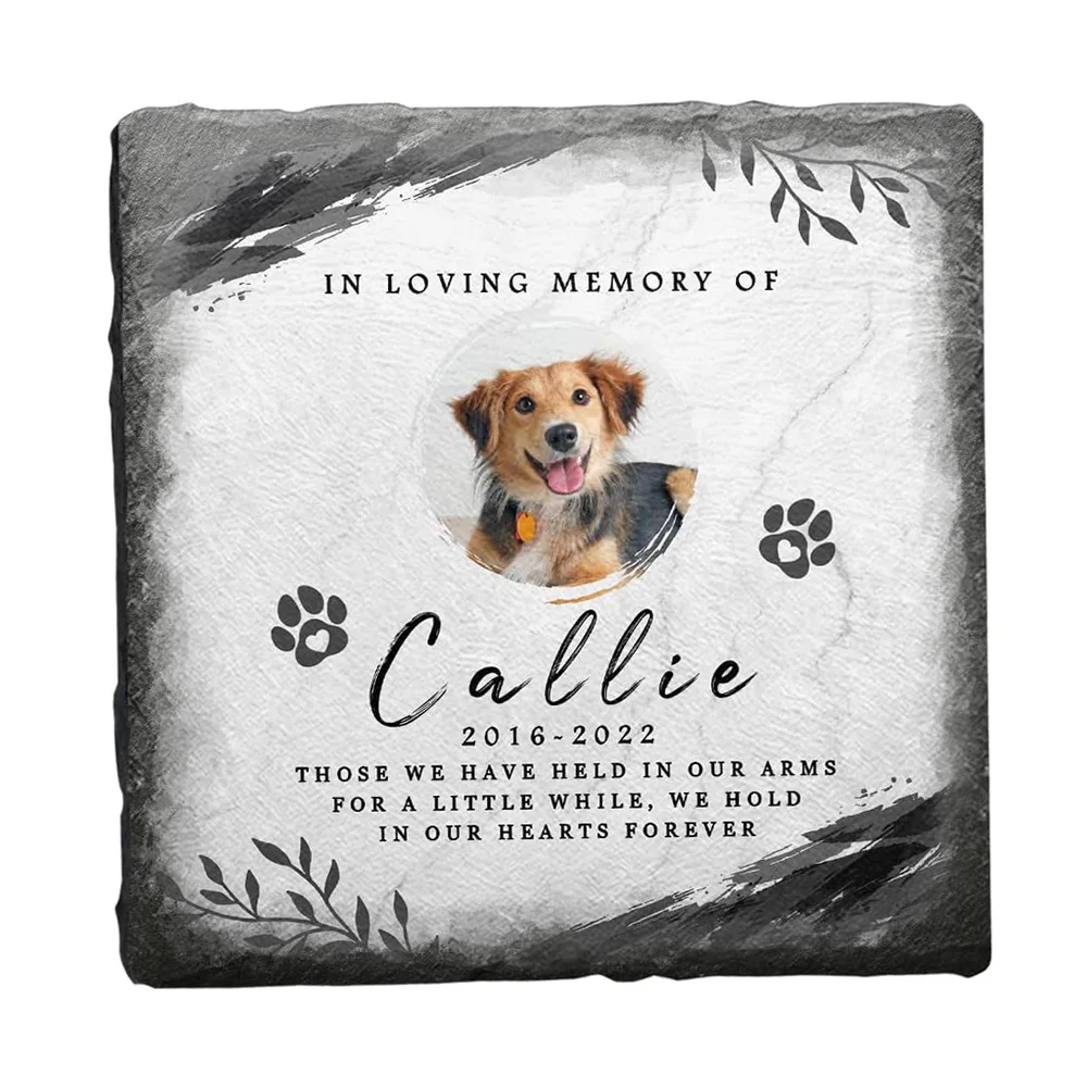 Personalized Pet Memorial Stone with Photo Name Printing Dog Cat Grave Marker Plaque Customized Garden Stone Slate Tombstone