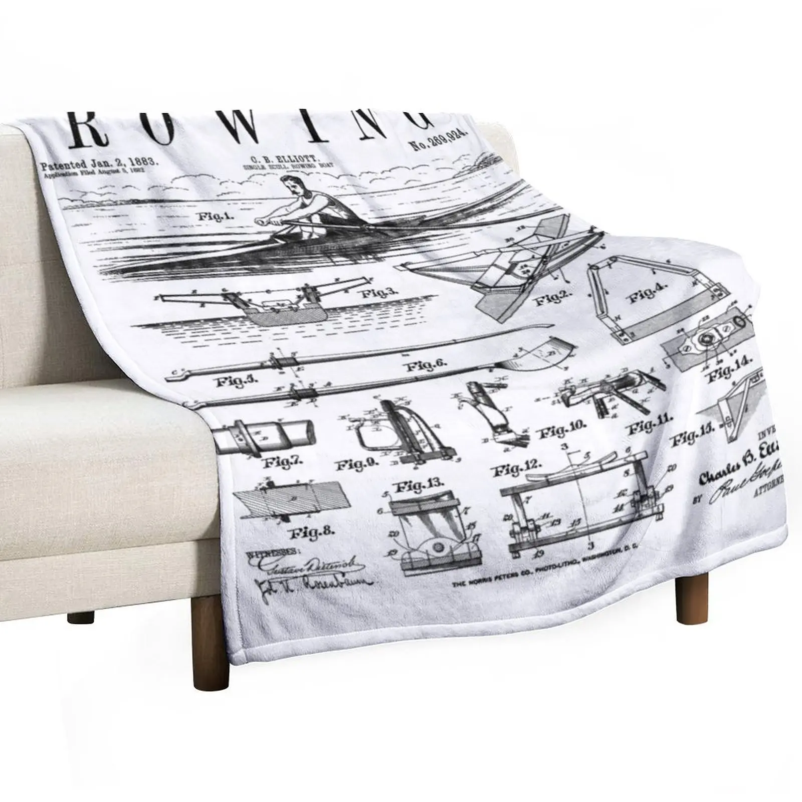 Rowing Sport Rower Sculling Single Scull Boat Vintage Patent Throw Blanket Luxury St Cute Blankets