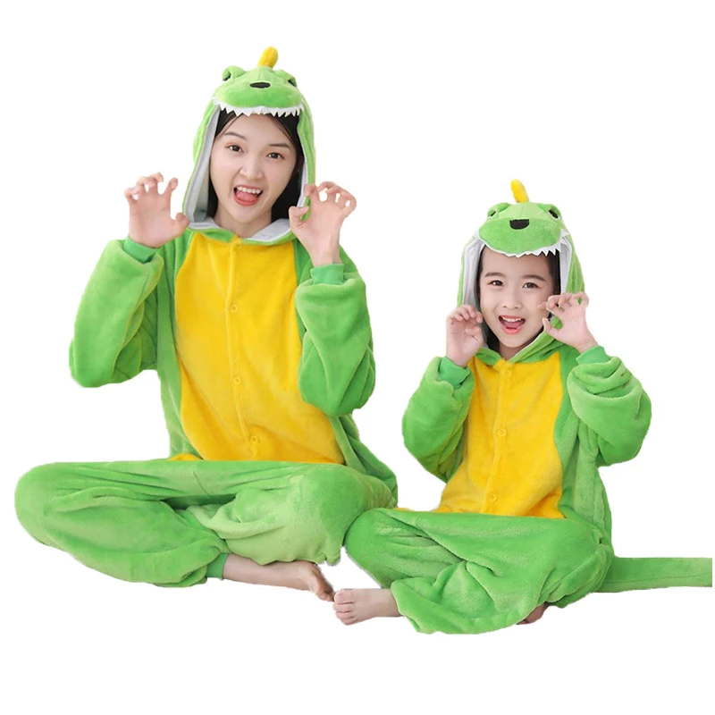 Adult Dinosaur Green Yellow Kigurumi Onesie Halloween Cosplay Costume Animal Overall for Man Woman Kids Party Role Play Disfraz