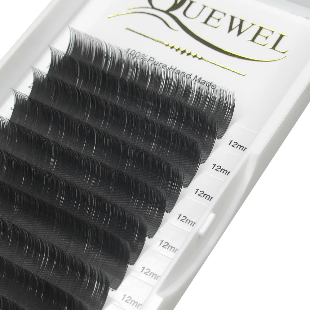 Quewel Flat Eyelashes Extension Matte Flat Oval Eyelashes Black Matte Soft Silk Eyelash Extension Individual C/CC/D/DD Curl LM