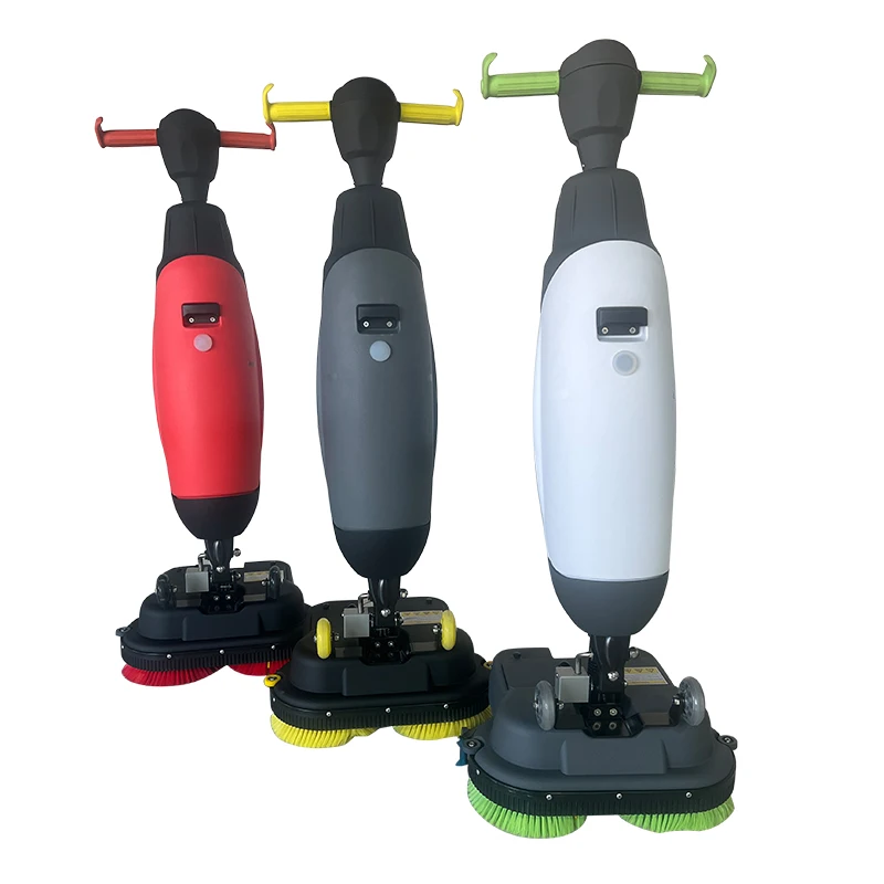 Mini piccola lavapavimenti a batteria da 17 pollici Spinta a mano Camminata dietro l'asciugatrice per la pulizia dei pavimenti