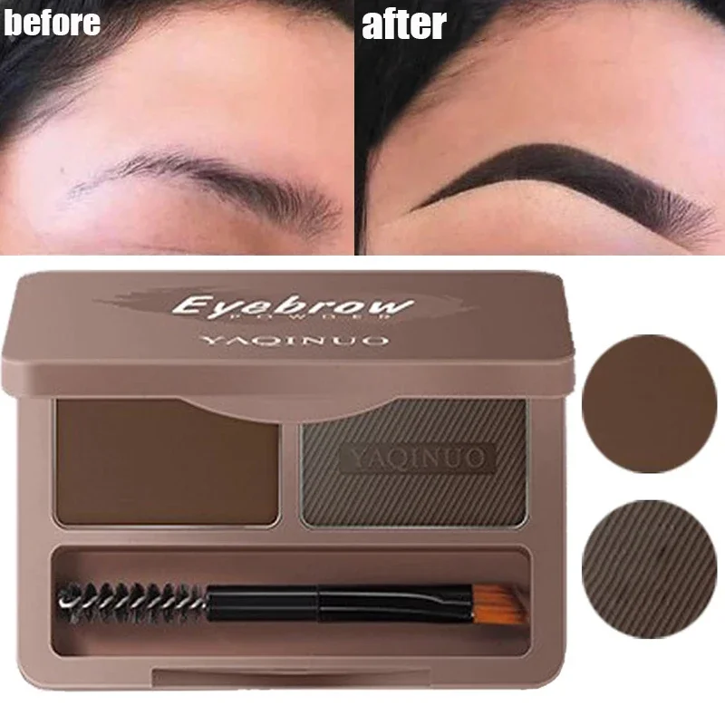 2 Colors Eyebrow Powder Waterproof Brow Powder Tint Enhancers PigmentNatrual Eyebrow Shadow Palette with Brush Makeup Cosmetic