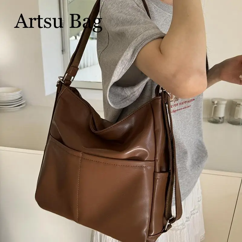 

Soft Leather Shoulder Bag Women's Large Capacity Student Backpack Commuting Tote Bag Multifunctional Crossbody Handbags