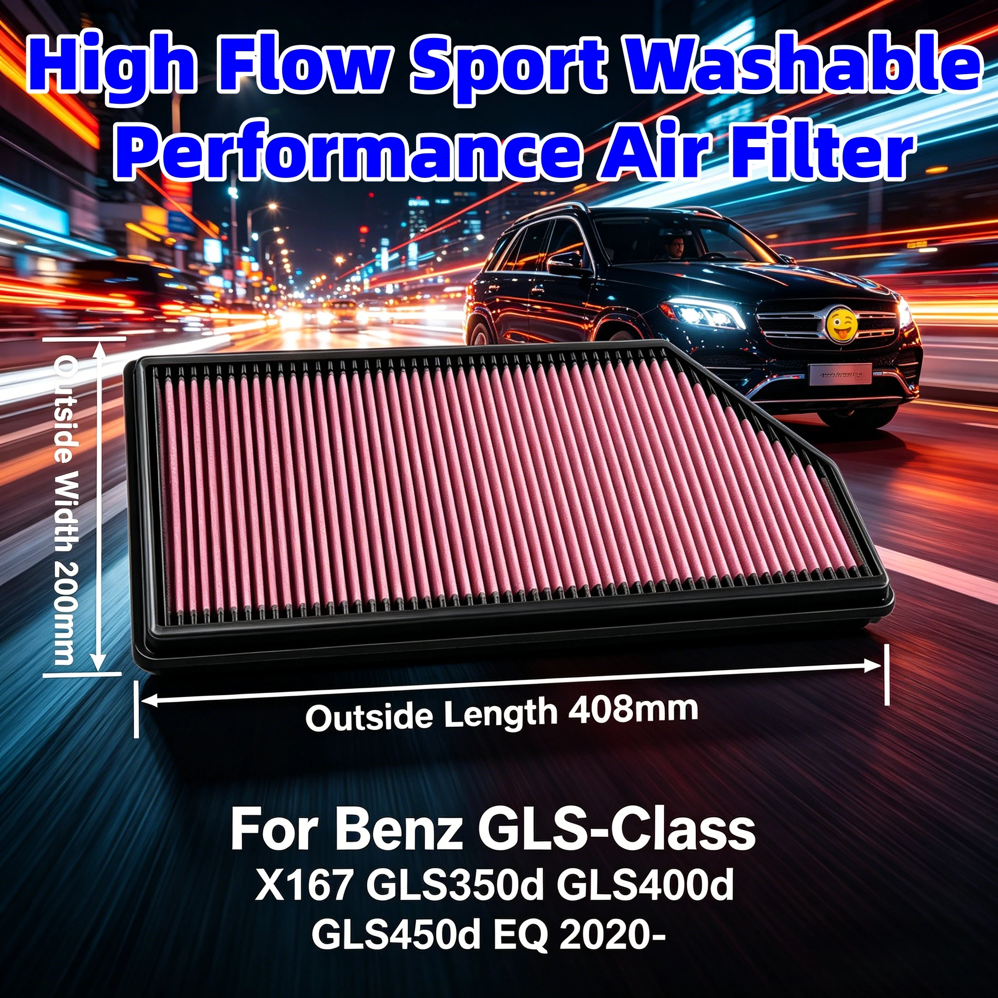 

High Flow Sport Washable Performance Air Filter For Benz GLS-Class X167 GLS350d GLS400d GLS450d EQ 2020- 33-3068 A6540940004