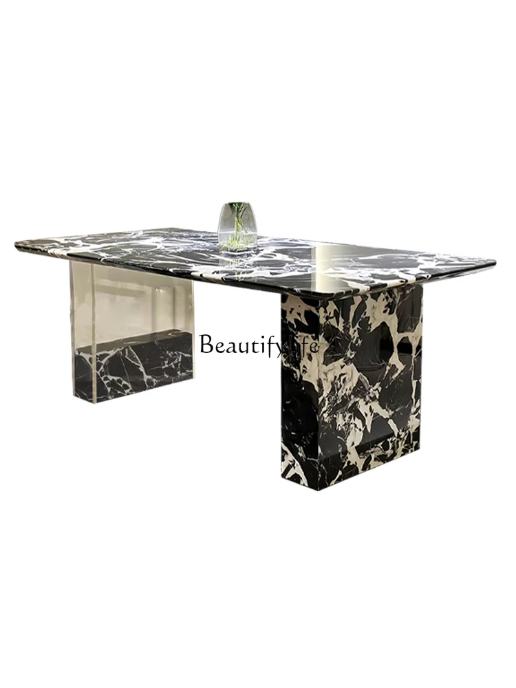 

black marble dining table Italian minimalist rectangular dining table