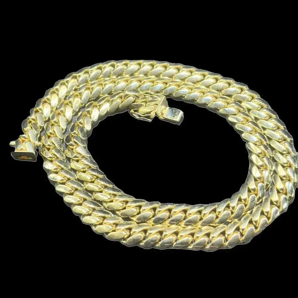 

Customized 14K 18k 20k Gold Chains Real Yellow Gold Plated Miami 925 Silver Plain Cuban Link Chain