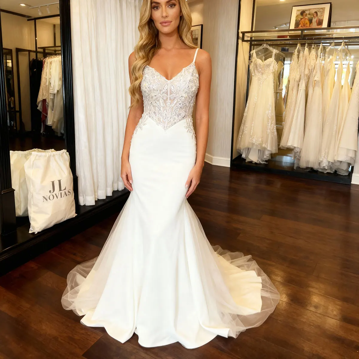 

Romantic V Neck Sheath Beaded Wedding Dresses For Women Vestidos Novia Satin Mermaid Backless Bridal Party Gown For Bride