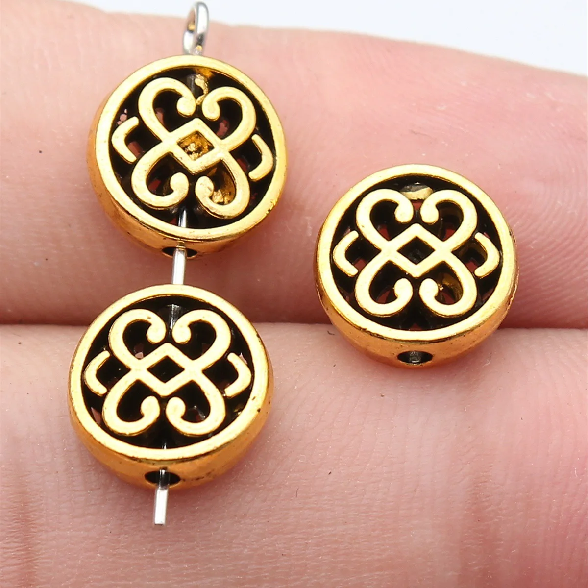 WYSIWYG 10pcs 10x10mm Round Flower Spacer Beads 2 Colors Loose Beads For Jewelry Making Bracelet DIY Handmade Craft