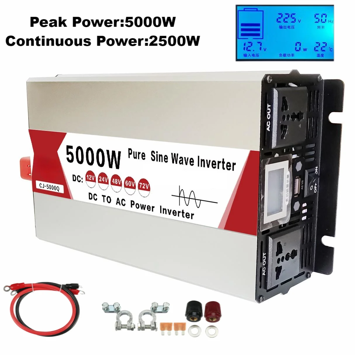 Inverter DC 12V 24V 48V 60V to AC 220V 120V Pure Sine Wave Inverter 4000W 5000W Power Transformer 50HZ 60HZ USB Solar Converter