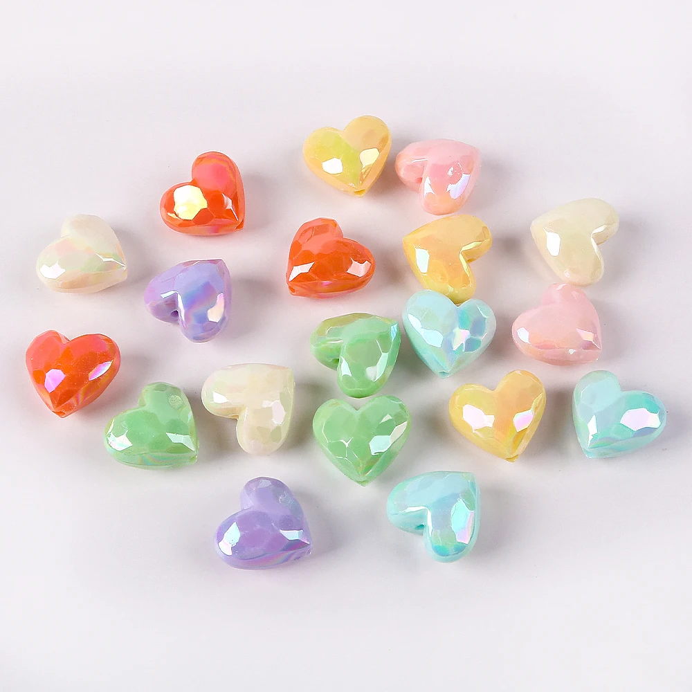 10pcs Acrylic Cut Love Heart Beads AB Color Large Crystal Loose Spacer Beads for Necklace Bracelet Pendant Jewelry Making