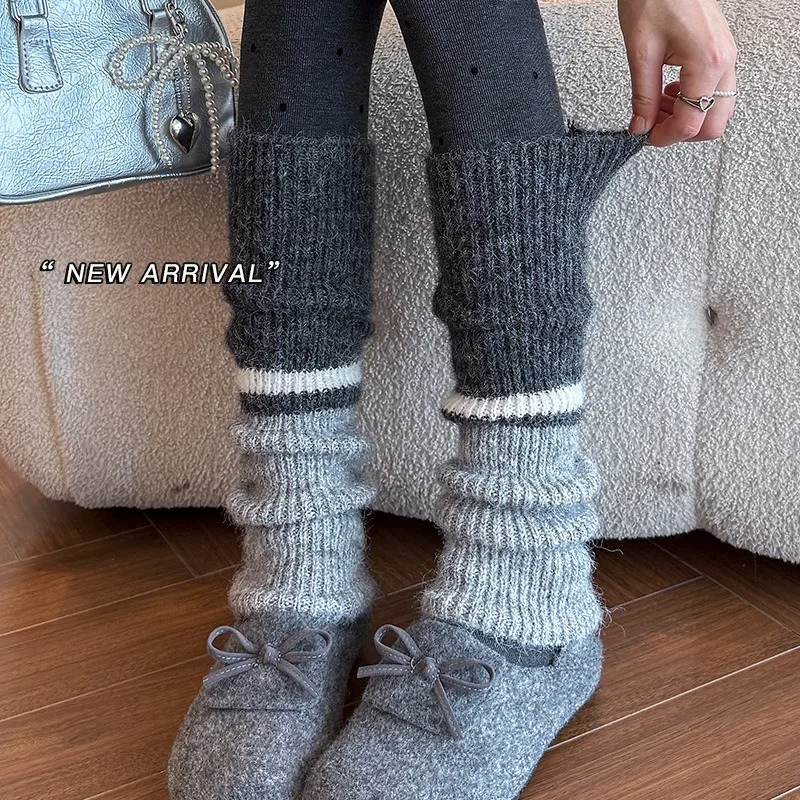 New Maillard Color Block Leg Warmers for Women | Thick Knitted Wool Boot Cuffs Yoga Dance Socks Fall Winter Fashion Accessories