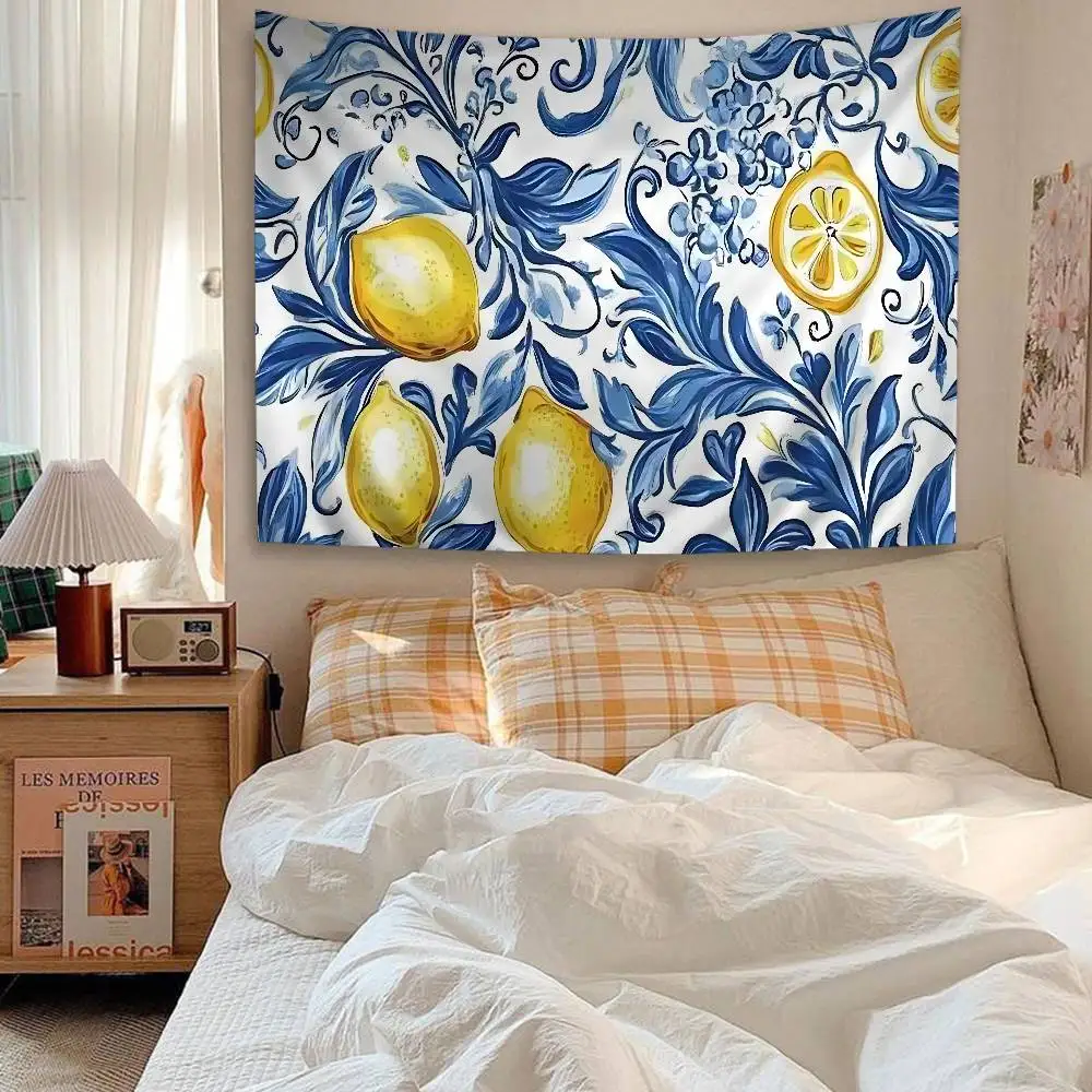 Mediterranean Lemon Printed Large Wall Tapestry Indian Buddha Wall Decoration Witchcraft Bohemian Hippie Decor Blanket