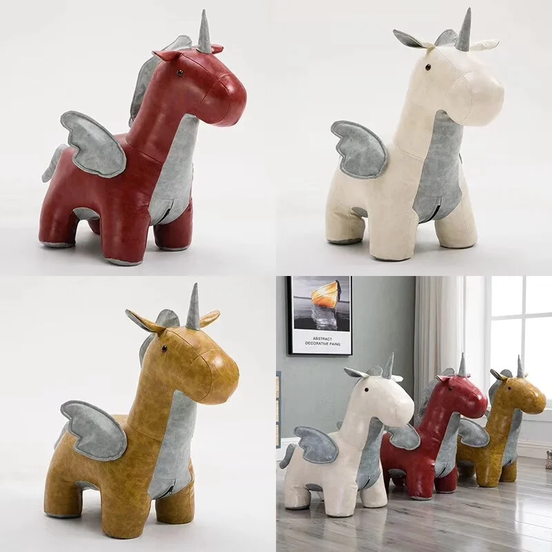 Modern design Detachable animal storage ottoman stool for kids and children BUNICORN shape ottoman footstool