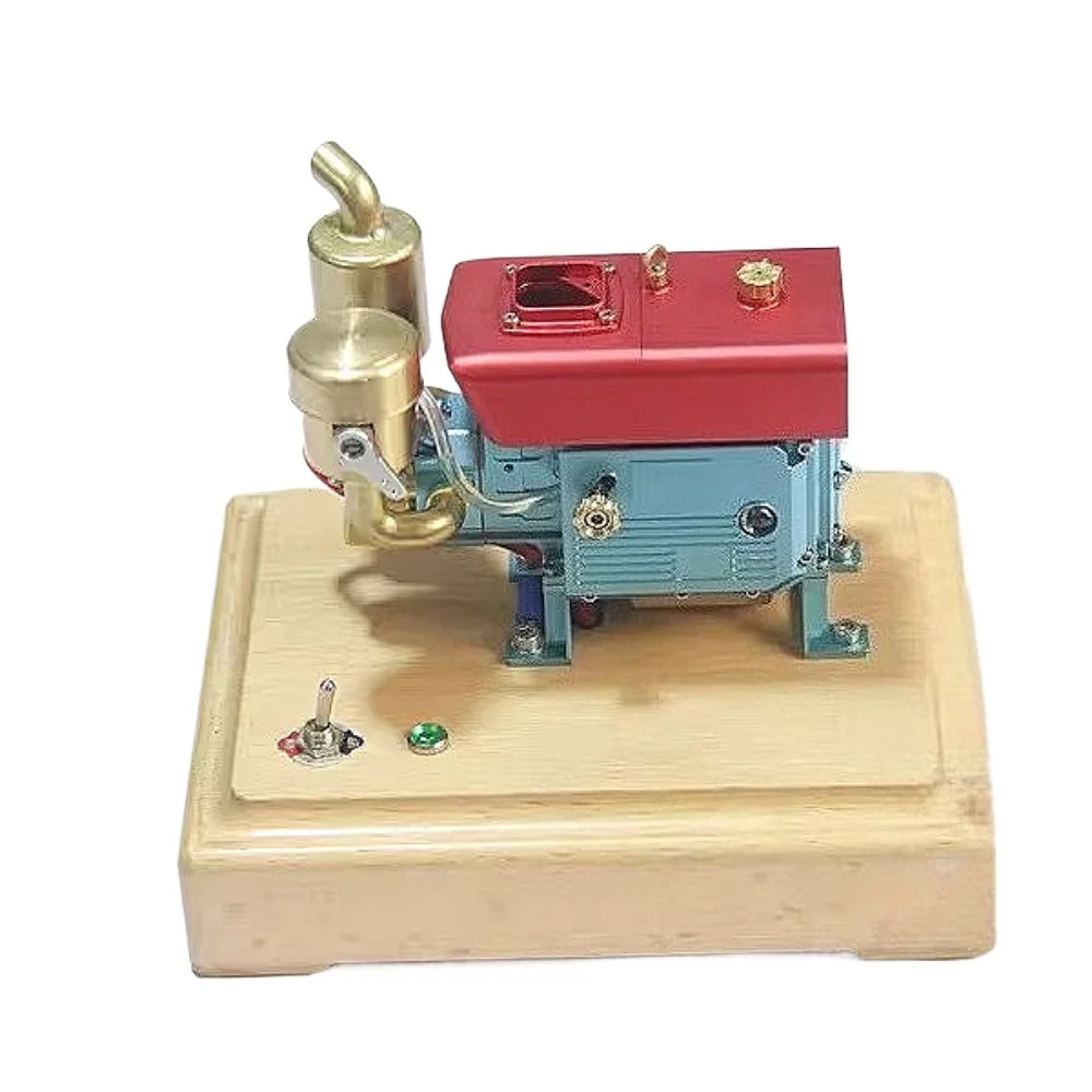 Retro Diesel Tractor Engine Model Metal Internal Combustion Engine Miniature Simulated Single Cylinder Engine with Starter