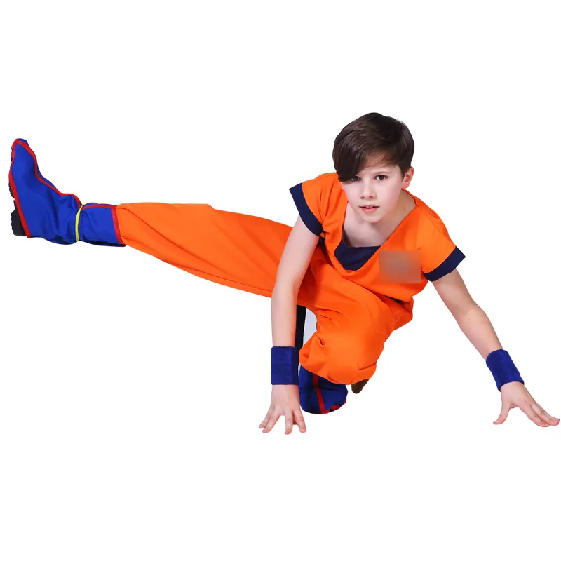 Adult Kids Son Goku Gui Carnival Cosplay Anime Costumes Halloween parties and Holiday Including Tail Wrist Wig Blue Gold Design view 4